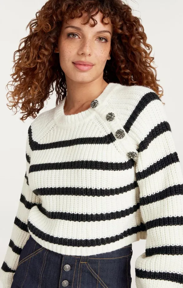 Women Striped Keren Pullover Ivoryblack Cinq Sept Long Sleeve Tops