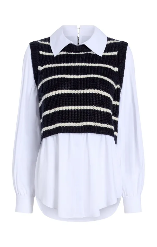 Women Striped Mara Shaker Pullover Navyivory Cinq Sept Sweaters and Knits