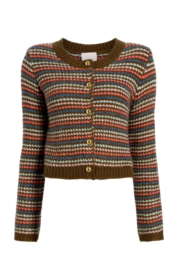 Women Striped Romina Cardigan Darkolivemulti Cinq Sept Sweaters and Knits