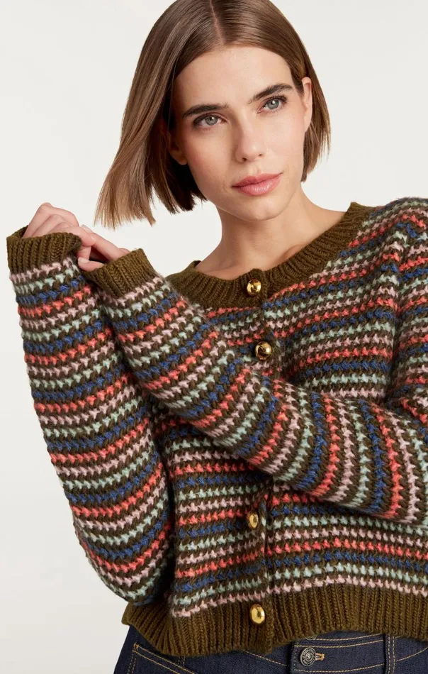 Women Striped Romina Cardigan Darkolivemulti Cinq Sept Sweaters and Knits