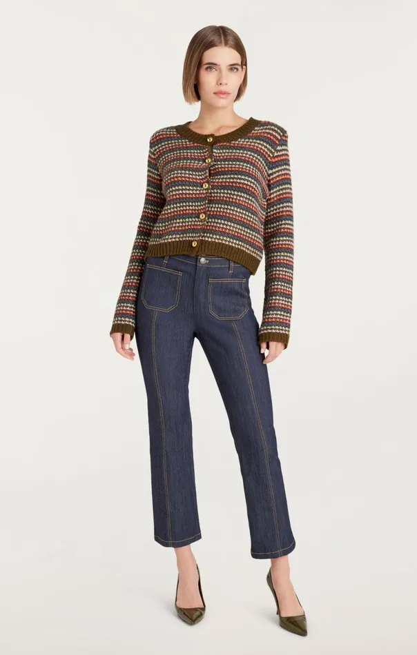 Women Striped Romina Cardigan Darkolivemulti Cinq Sept Sweaters and Knits