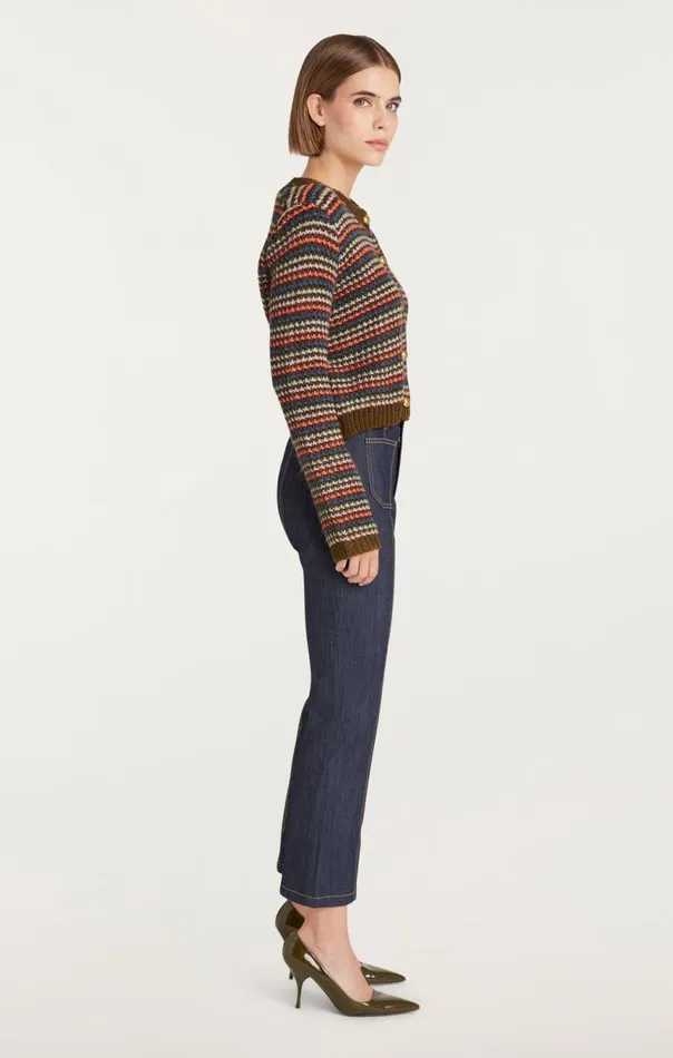 Women Striped Romina Cardigan Darkolivemulti Cinq Sept Sweaters and Knits