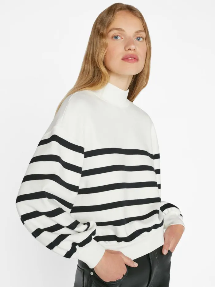 Women Sweaters FRAME Balloon Sleeve Mockneck Sweatshirt 8212 Off White Multi
