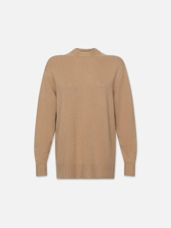 Women Sweaters FRAME Boyfriend Cashmere Crew 8212 Light Camel