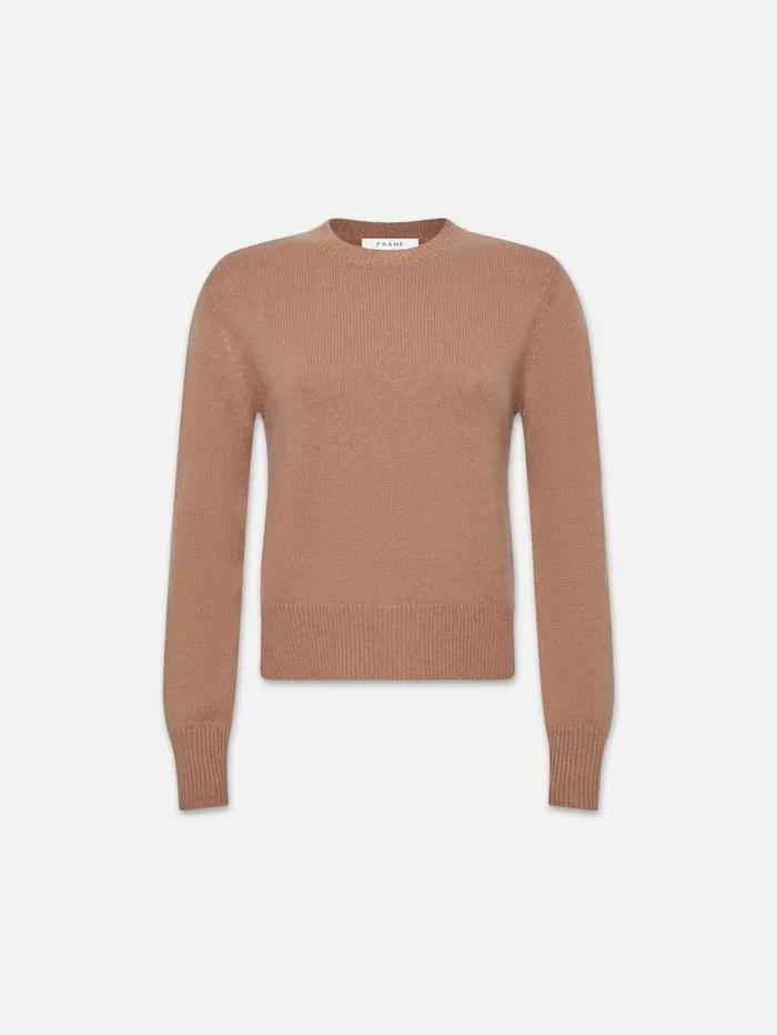 Women Sweaters FRAME Cashmere Clean Crew 8212 Camel