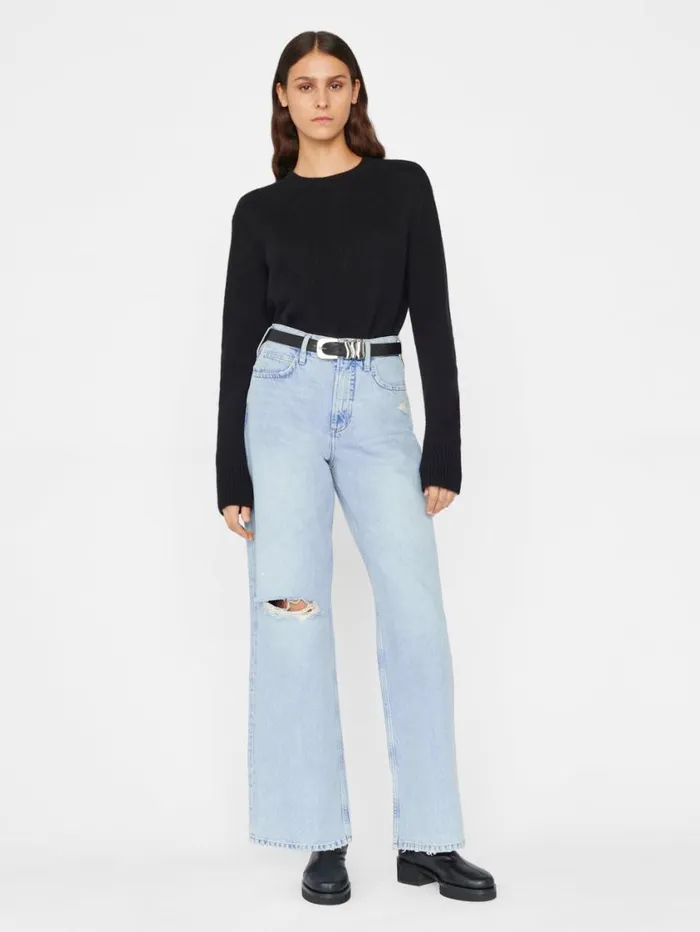 Women Sweaters FRAME Cashmere Clean Crew 8212 Noir