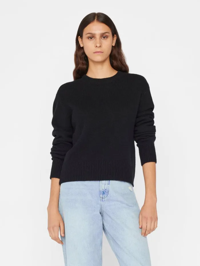 Women Sweaters FRAME Cashmere Clean Crew 8212 Noir