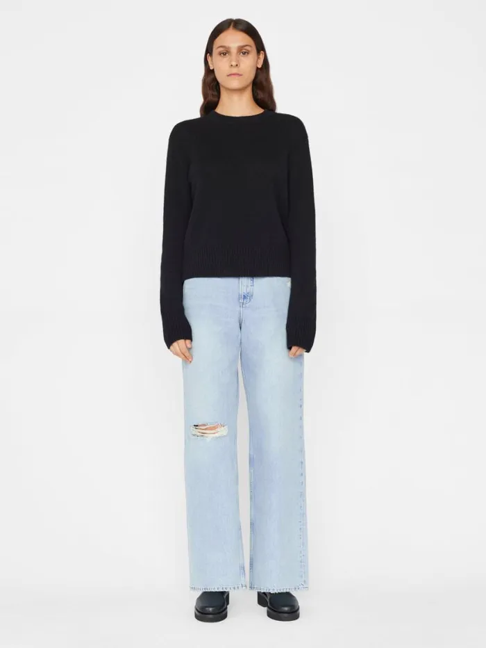 Women Sweaters FRAME Cashmere Clean Crew 8212 Noir