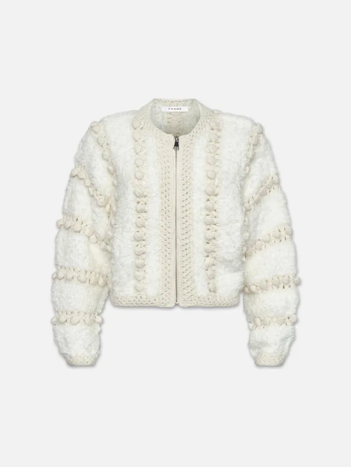 Women Sweaters FRAME Pom Pom Cardi 8212 Cream