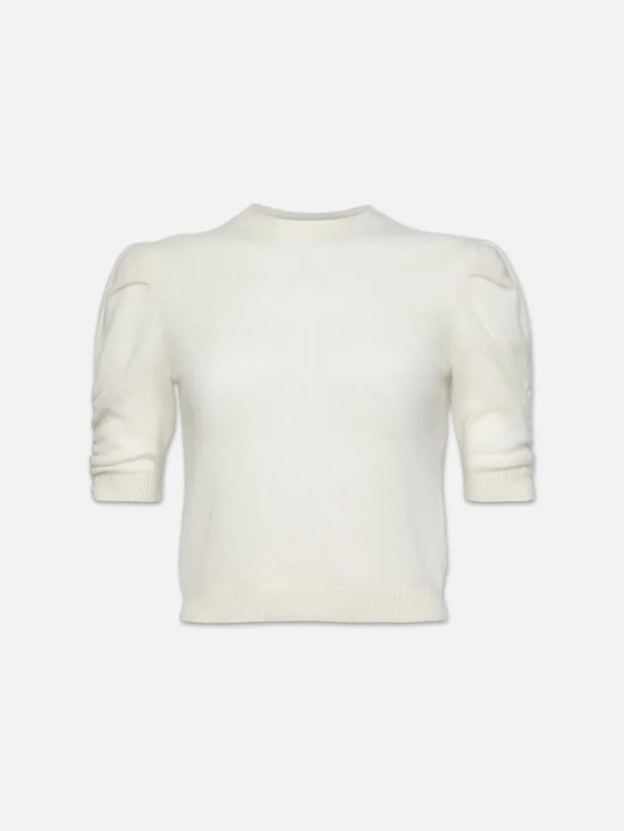 Women Sweaters FRAME Ruched Sleeve Cashmere Sweater 8212 Cream