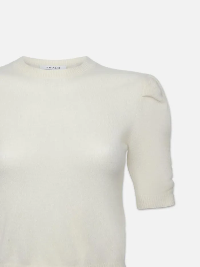 Women Sweaters FRAME Ruched Sleeve Cashmere Sweater 8212 Cream Women Sweaters FRAME Ruched Sleeve Cashmere Sweater 8212 Cream