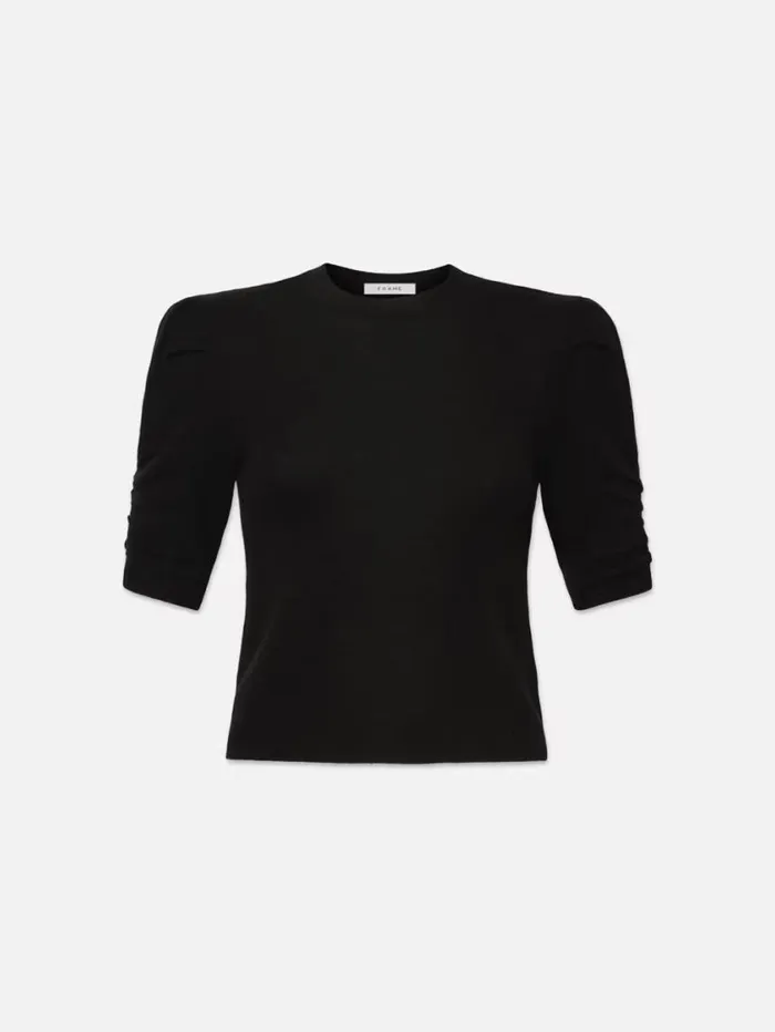 Women Sweaters FRAME Ruched Sleeve Cashmere Sweater 8212 Noir