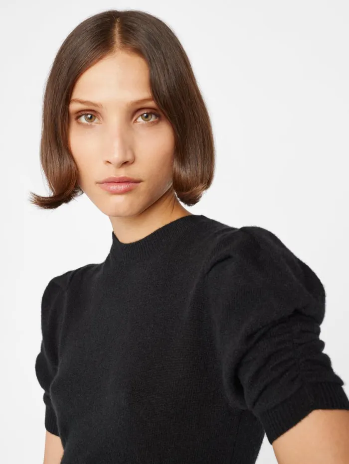 Women Sweaters FRAME Ruched Sleeve Cashmere Sweater 8212 Noir