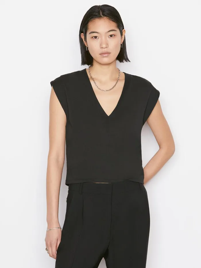 Women Tanks and Tees FRAME Le High Rise V Neck Tee 8212 Noir Women Tanks and Tees FRAME Le High Rise V Neck Tee 8212 Noir