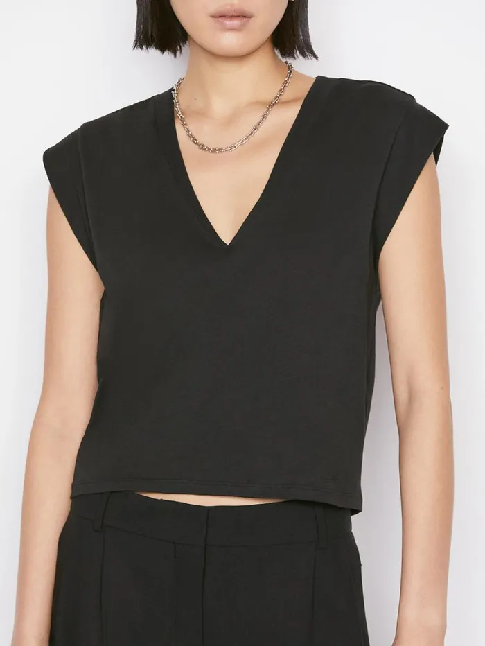 Women Tanks and Tees FRAME Le High Rise V Neck Tee 8212 Noir Women Tanks and Tees FRAME Le High Rise V Neck Tee 8212 Noir