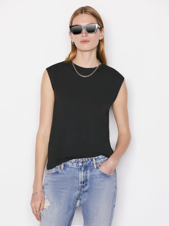 Women Tanks and Tees FRAME Le Mid Rise Muscle Tee 8212 Noir