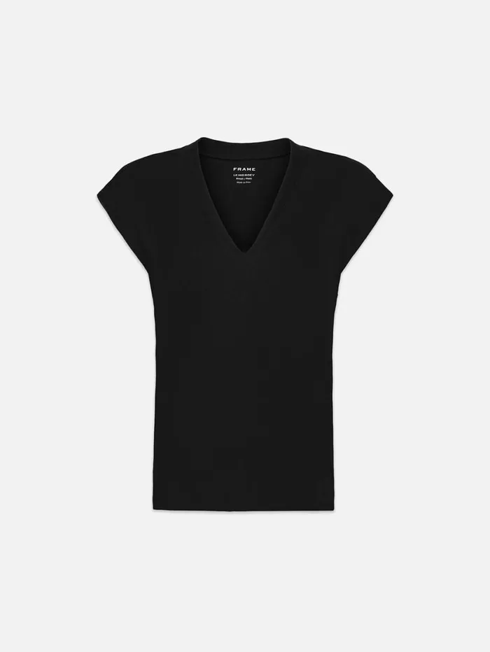Women Tanks and Tees FRAME Le Mid Rise V Neck Tee 8212 Noir