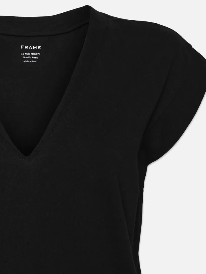 Women Tanks and Tees FRAME Le Mid Rise V Neck Tee 8212 Noir