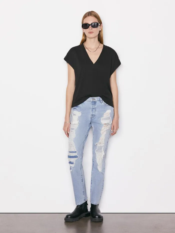 Women Tanks and Tees FRAME Le Mid Rise V Neck Tee 8212 Noir