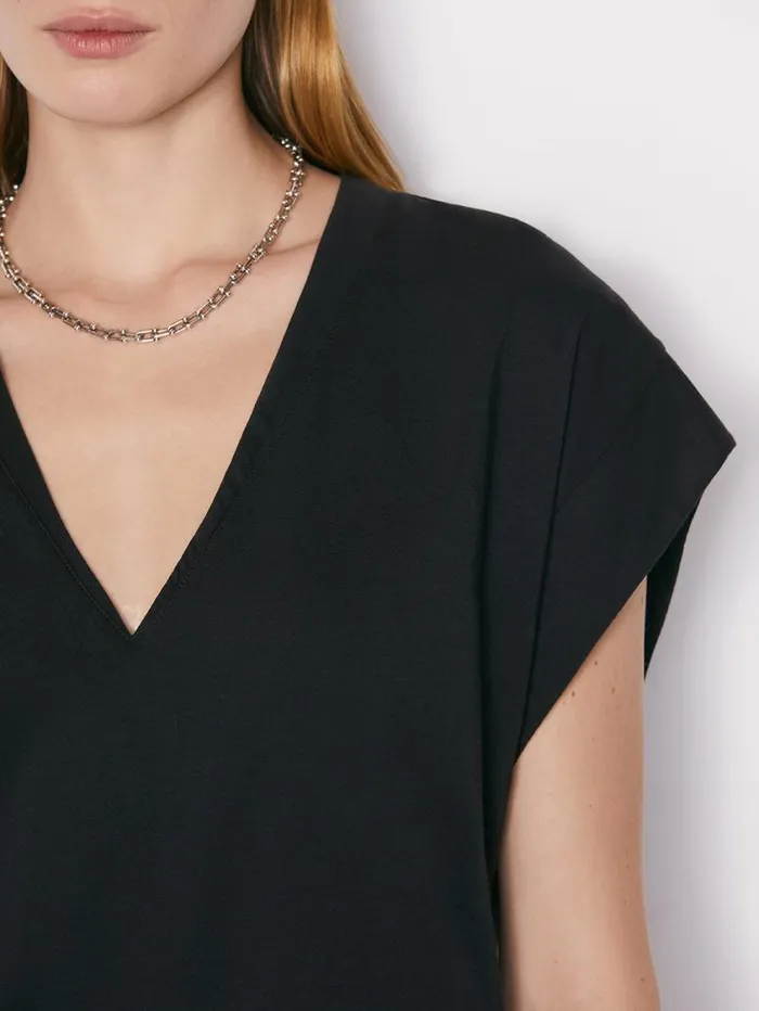 Women Tanks and Tees FRAME Le Mid Rise V Neck Tee 8212 Noir