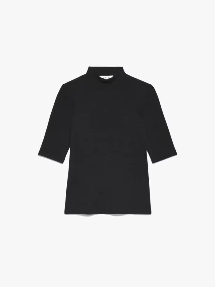 Women Tanks and Tees FRAME Refined Rib Mock Neck 8212 Noir