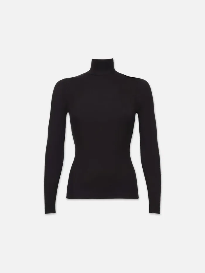 Women Tanks and Tees FRAME Rib Turtleneck 8212 Noir