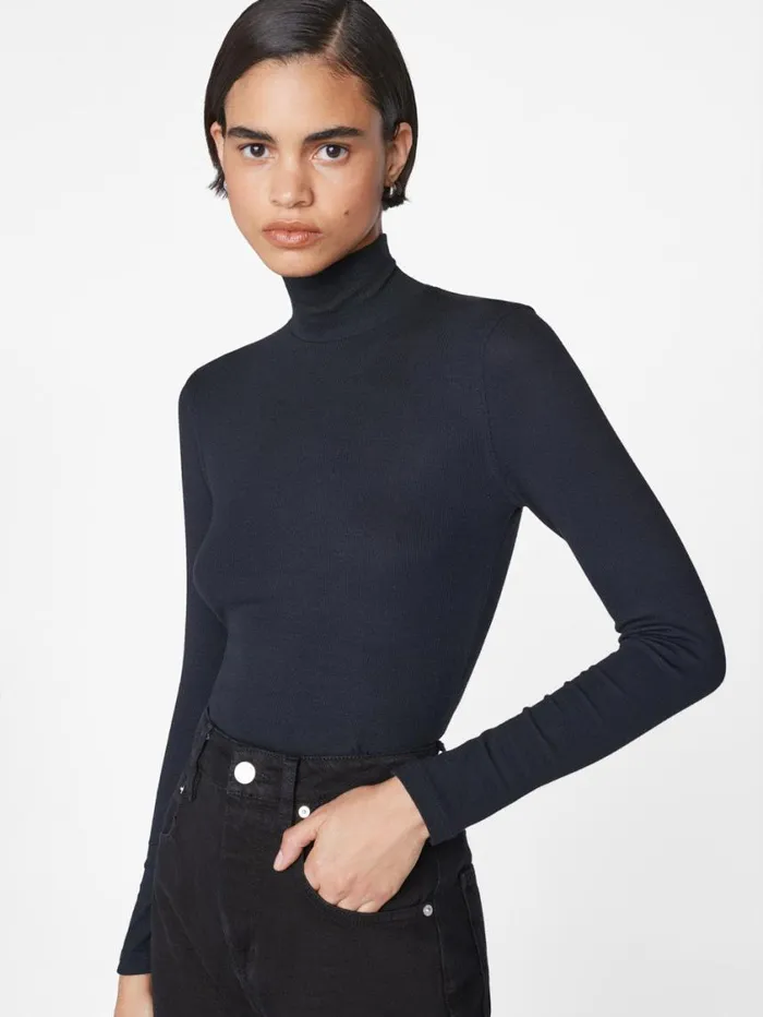 Women Tanks and Tees FRAME Rib Turtleneck 8212 Noir Women Tanks and Tees FRAME Rib Turtleneck 8212 Noir