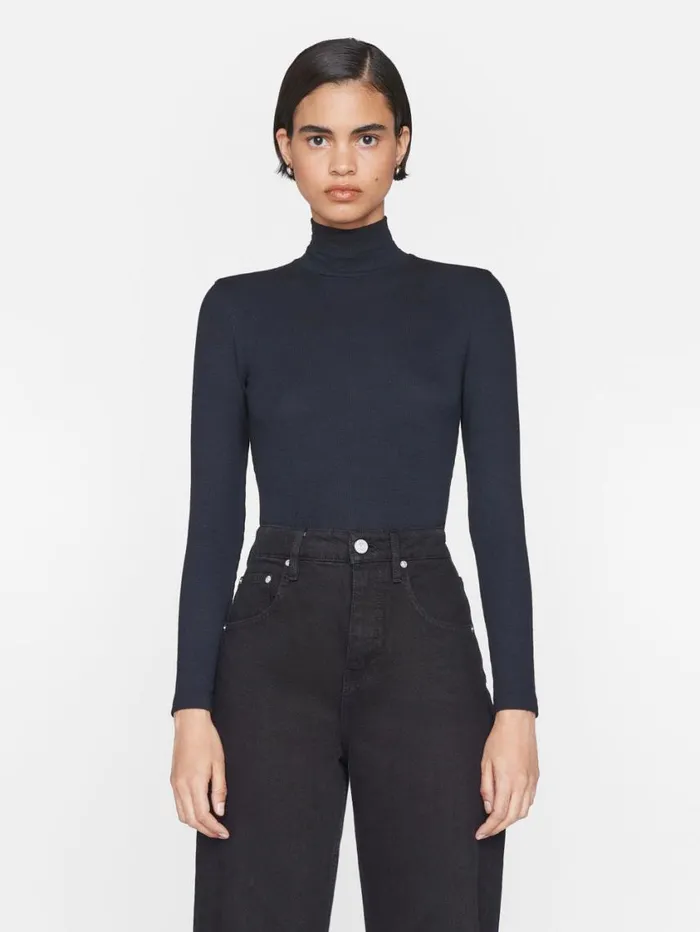 Women Tanks and Tees FRAME Rib Turtleneck 8212 Noir Women Tanks and Tees FRAME Rib Turtleneck 8212 Noir