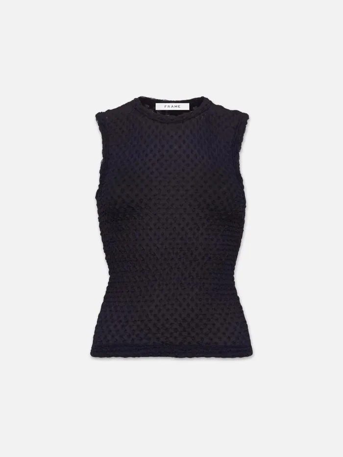 Women Tanks and Tees FRAME Sleeveless Mesh Lace Top 8212 Navy