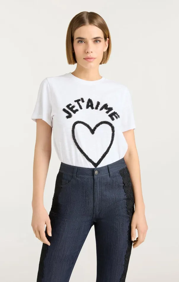 Women Textured Je T039aime Tee Whiteblack Cinq Sept Tees