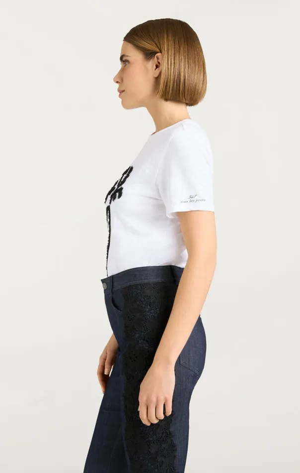 Women Textured Je T039aime Tee Whiteblack Cinq Sept Tees