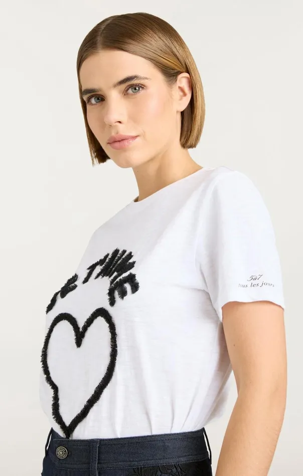 Women Textured Je T039aime Tee Whiteblack Cinq Sept Tees