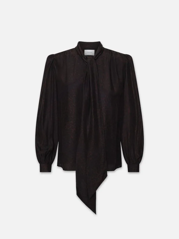 Women Tops and Blouses FRAME Femme Tie Neck Blouse 8212 Espresso Multi