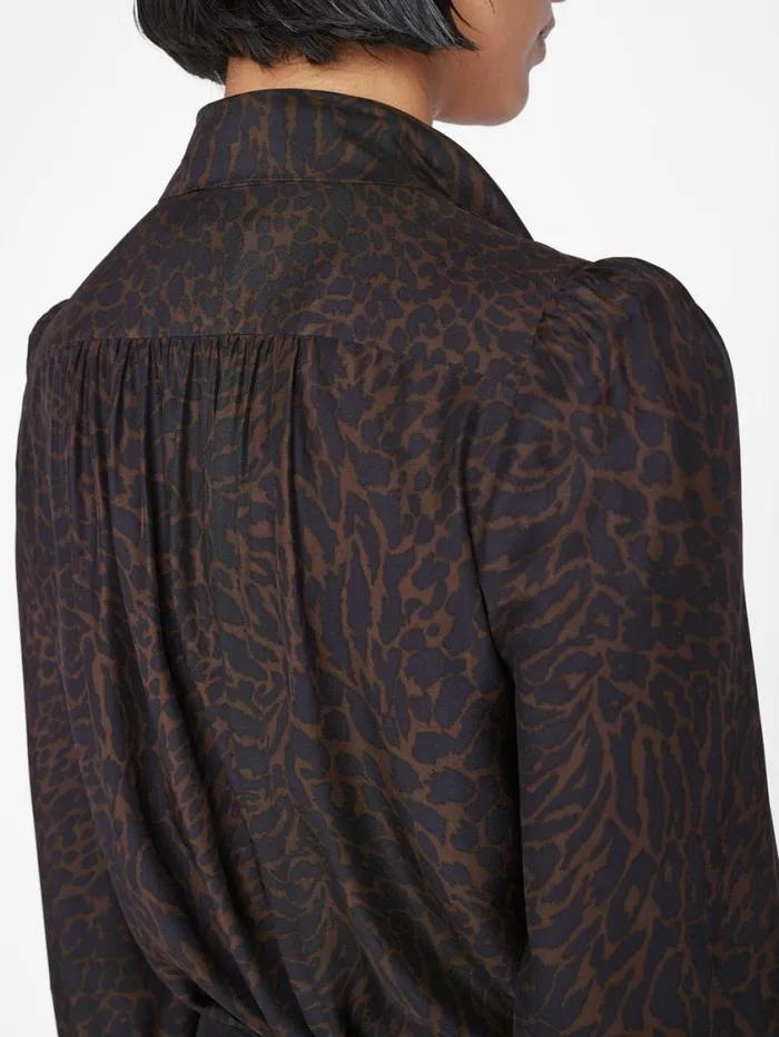 Women Tops and Blouses FRAME Femme Tie Neck Blouse 8212 Espresso Multi