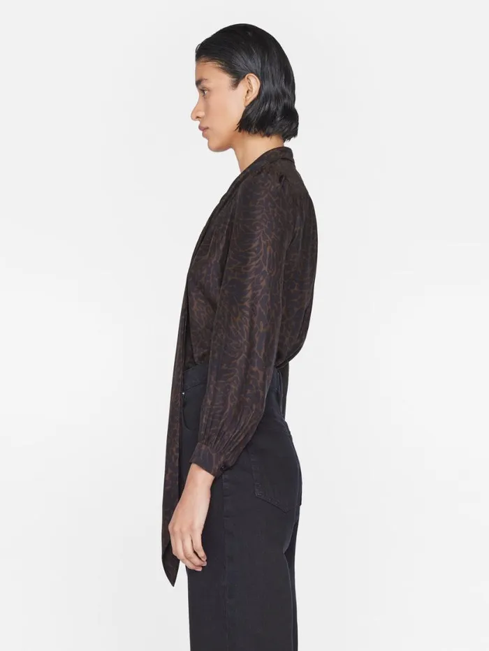 Women Tops and Blouses FRAME Femme Tie Neck Blouse 8212 Espresso Multi