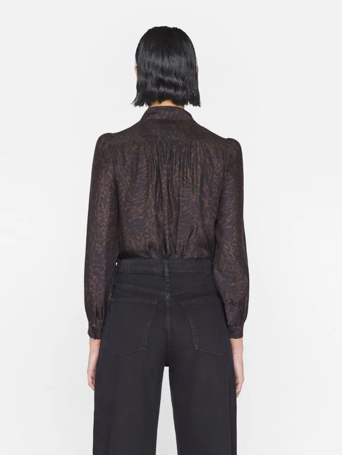 Women Tops and Blouses FRAME Femme Tie Neck Blouse 8212 Espresso Multi
