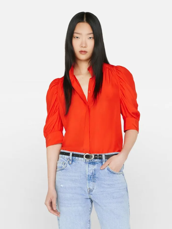 Women Tops and Blouses FRAME Gillian Top 8212 Red Orange