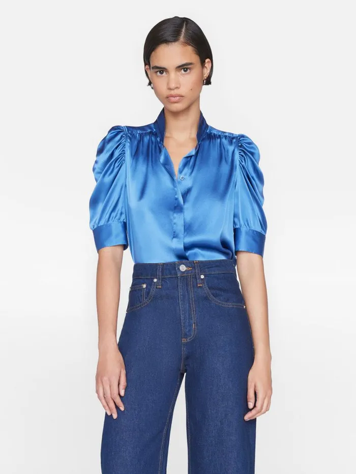 Women Tops and Blouses FRAME Gillian Top 8212 Slate Blue Women Tops and Blouses FRAME Gillian Top 8212 Slate Blue