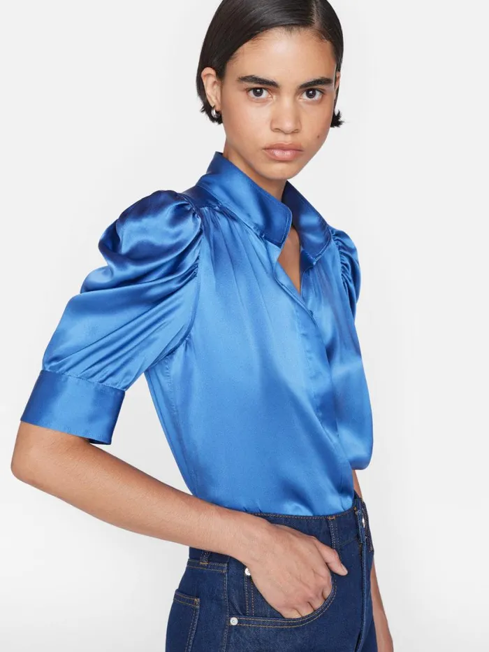 Women Tops and Blouses FRAME Gillian Top 8212 Slate Blue Women Tops and Blouses FRAME Gillian Top 8212 Slate Blue