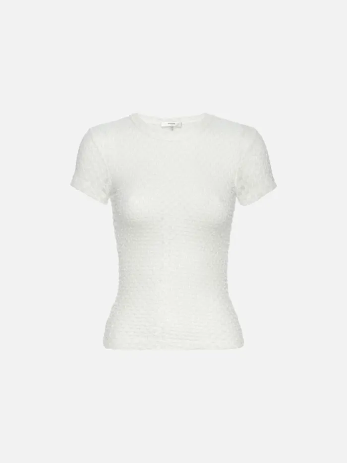 Women Tops and Blouses FRAME Mesh Lace Baby Tee 8212 Off White