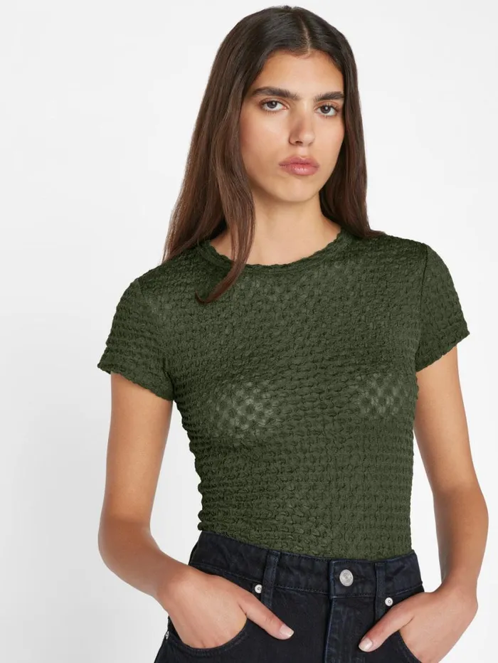 Women Tops and Blouses FRAME Mesh Lace Baby Tee 8212 Surplus Women Tops and Blouses FRAME Mesh Lace Baby Tee 8212 Surplus