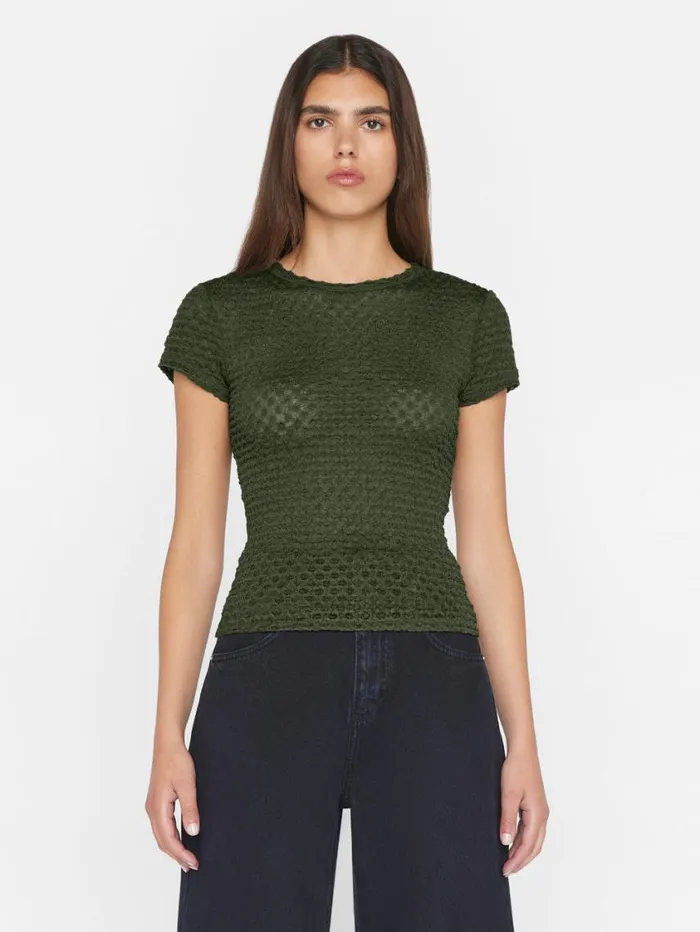 Women Tops and Blouses FRAME Mesh Lace Baby Tee 8212 Surplus Women Tops and Blouses FRAME Mesh Lace Baby Tee 8212 Surplus