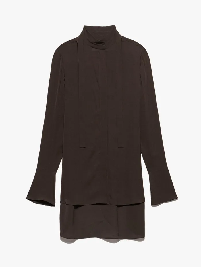Women Tops and Blouses FRAME Narrow Tie Blouse 8212 Espresso