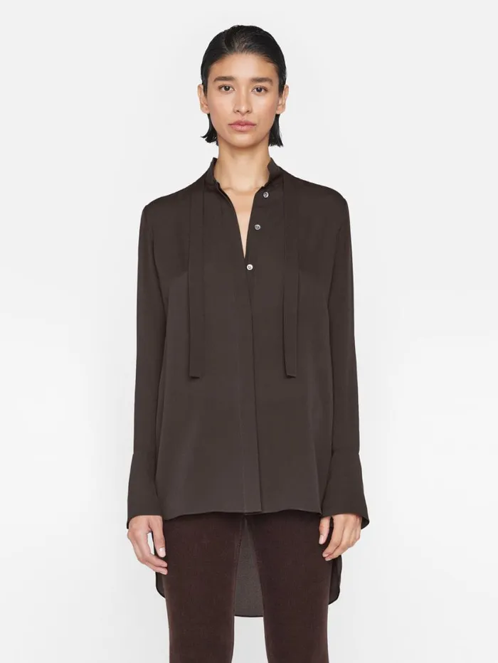 Women Tops and Blouses FRAME Narrow Tie Blouse 8212 Espresso