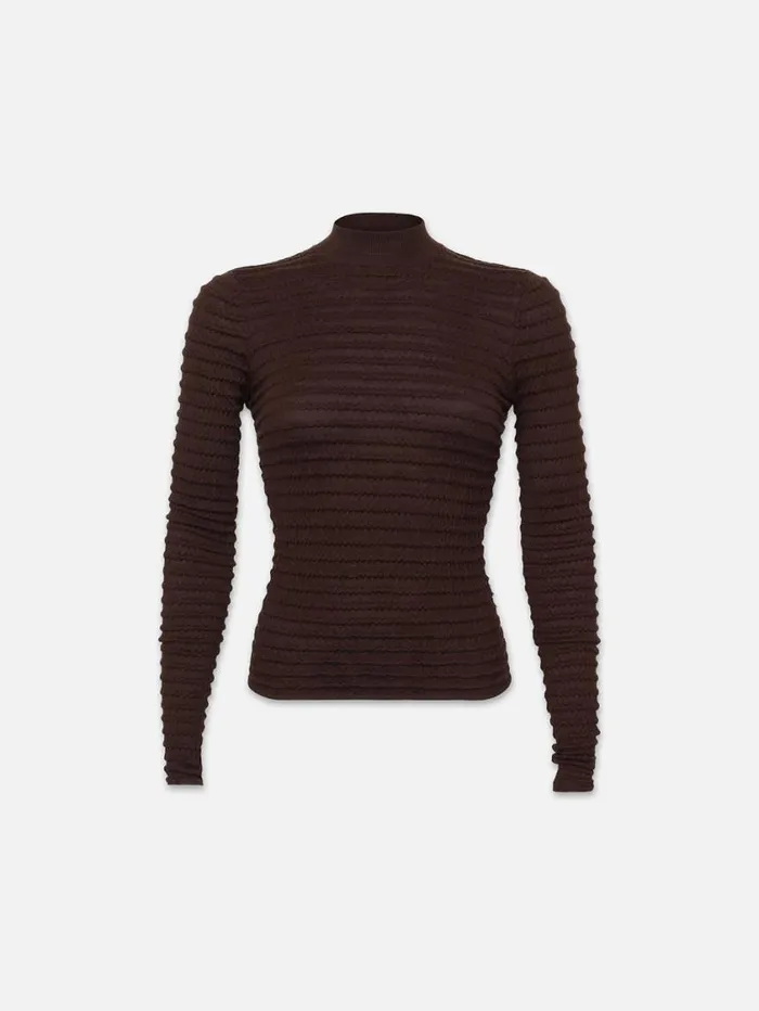 Women Tops and Blouses FRAME Smocked Mockneck Sweater 8212 Espresso