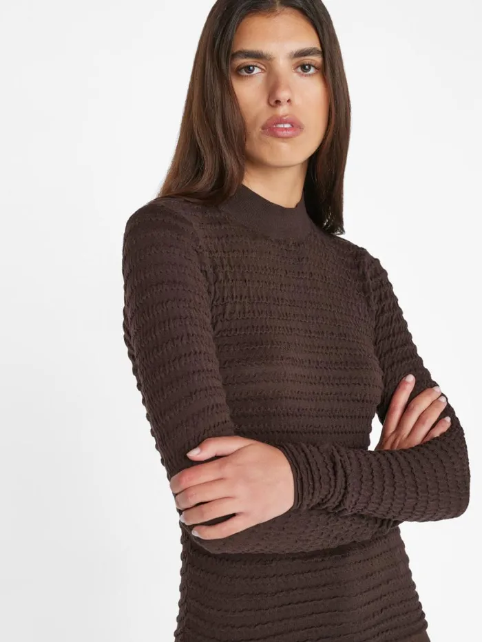 Women Tops and Blouses FRAME Smocked Mockneck Sweater 8212 Espresso Women Tops and Blouses FRAME Smocked Mockneck Sweater 8212 Espresso