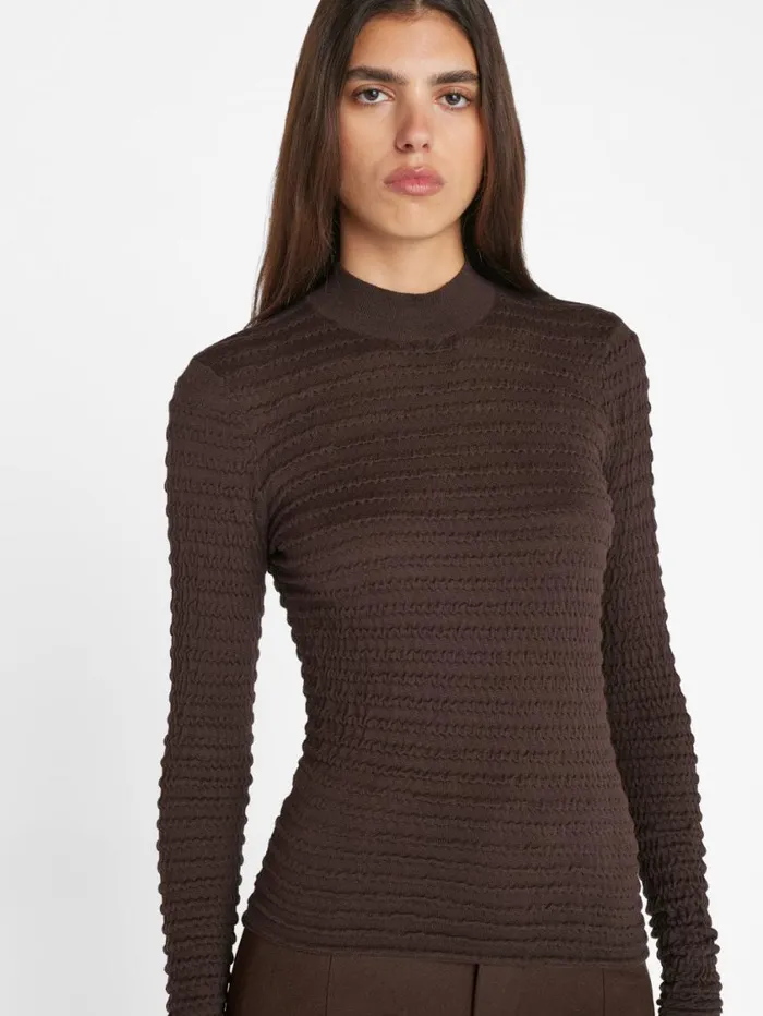 Women Tops and Blouses FRAME Smocked Mockneck Sweater 8212 Espresso Women Tops and Blouses FRAME Smocked Mockneck Sweater 8212 Espresso
