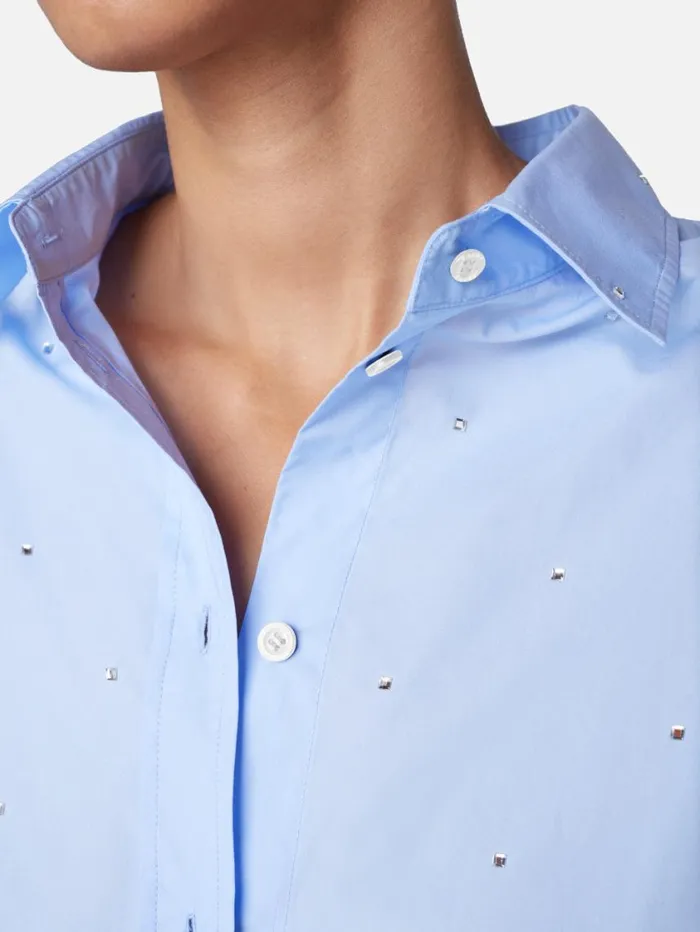 Women Tops and Blouses FRAME The Oversized Rhinestone Shirt 8212 Chambray