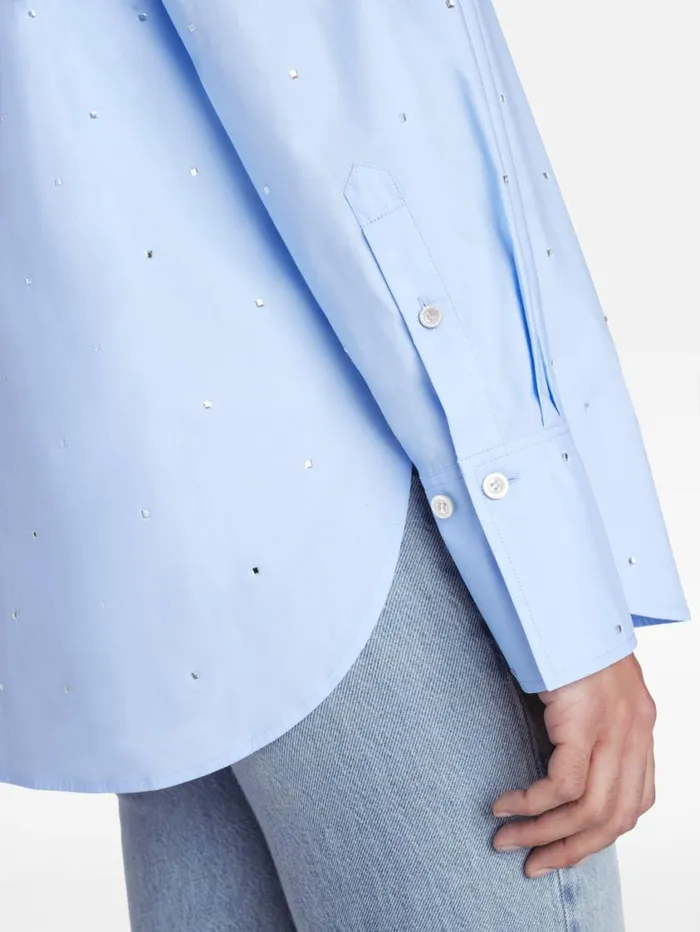 Women Tops and Blouses FRAME The Oversized Rhinestone Shirt 8212 Chambray