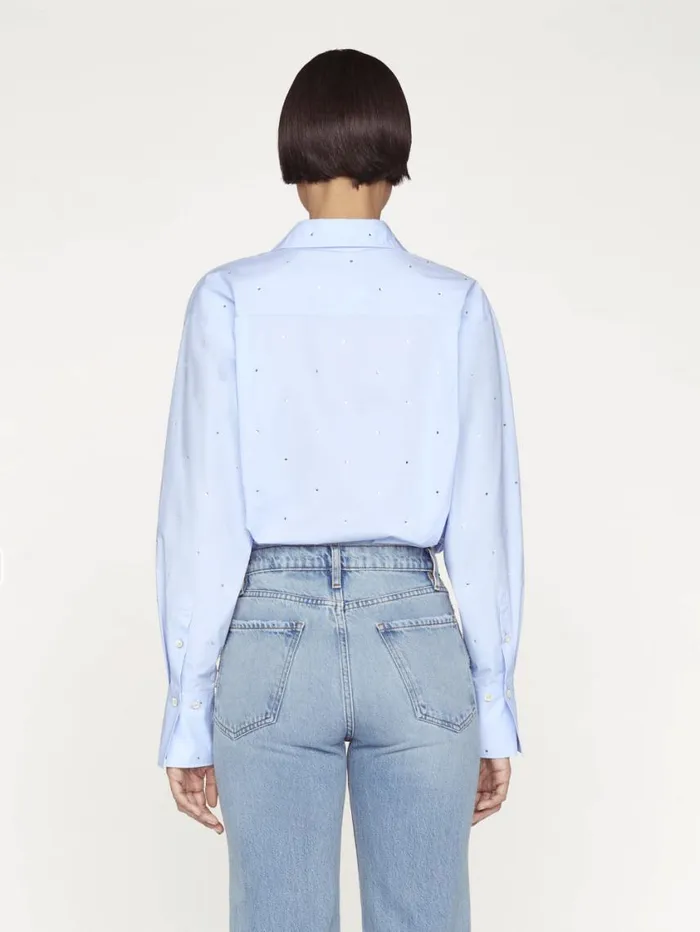 Women Tops and Blouses FRAME The Oversized Rhinestone Shirt 8212 Chambray
